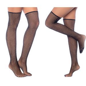 Mapale 1127 Diamond Fishnet Thigh High Stockings Color Black-Rhinestone
